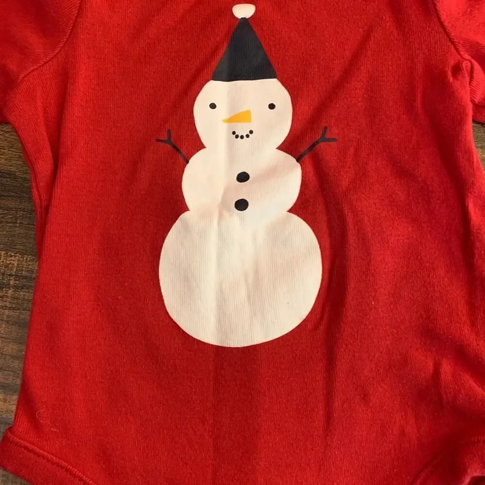 GAP Unisex Kids Two-Piece Snowman Matching Onesie and Pant Set/Size: 6-12 Months